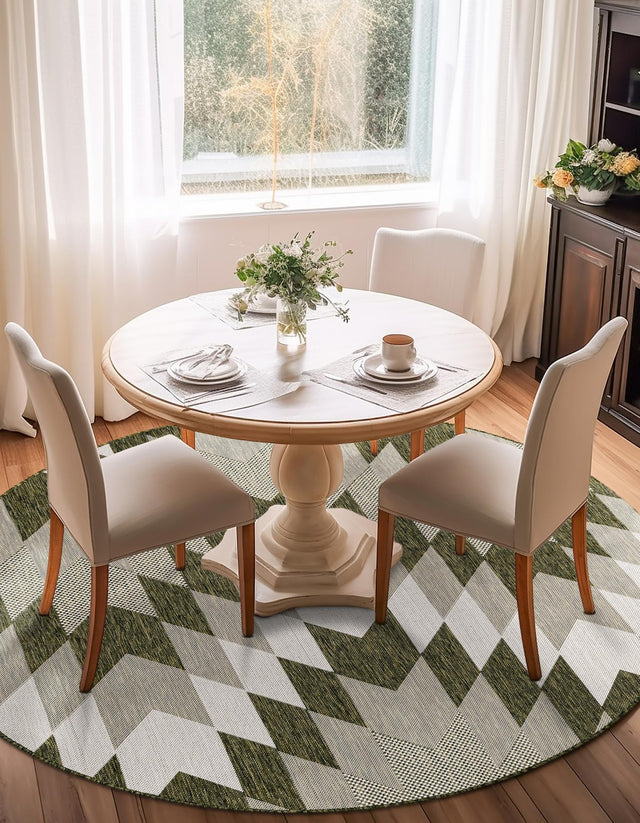 Green 3' 1 x 3' 1 Outdoor Modern Round Area Rug Weather Resistant for Patio, Deck, Terrace, Balcony, Porch 100% Polypropylene Modern Outside Carpet for Sale at Rug Engine