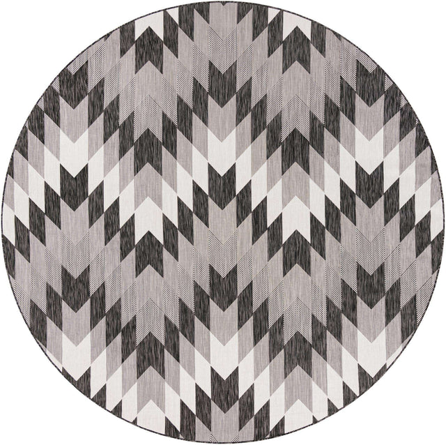 Black and White 10' x 10' Outdoor Modern Round Area Rug Weather Resistant for Patio, Deck, Terrace, Balcony, Porch 100% Polypropylene Modern Outside Carpet for Sale at Rug Engine