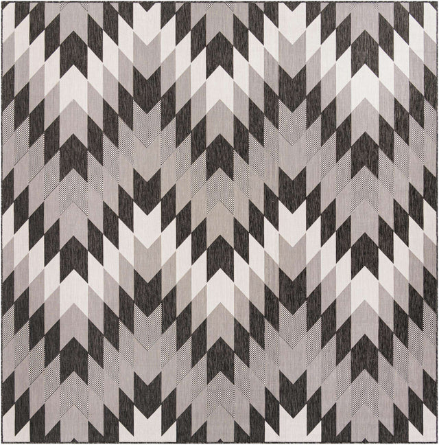 Black and White 10' x 10' Outdoor Modern Square Area Rug Weather Resistant for Patio, Deck, Terrace, Balcony, Porch 100% Polypropylene Modern Outside Carpet for Sale at Rug Engine