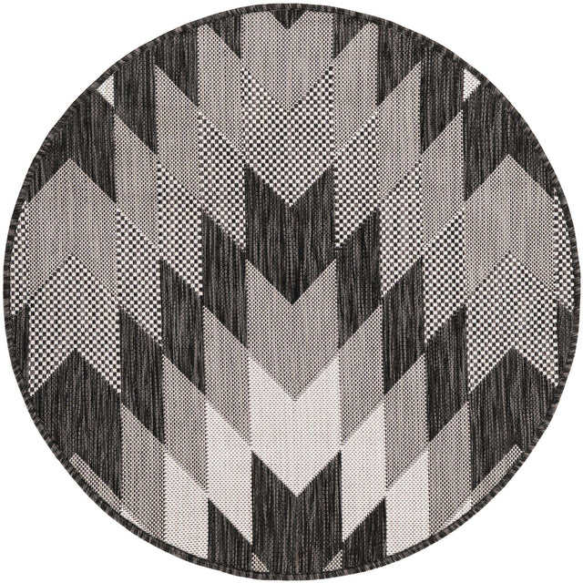 Black and White 3' 1 x 3' 1 Outdoor Modern Round Area Rug Weather Resistant for Patio, Deck, Terrace, Balcony, Porch 100% Polypropylene Modern Outside Carpet for Sale at Rug Engine