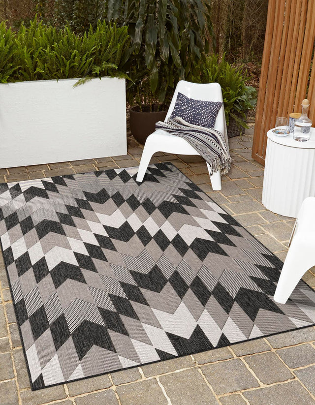 Black and White 10' x 14' 1 Outdoor Modern Rectangle Area Rug Weather Resistant for Patio, Deck, Terrace, Balcony, Porch 100% Polypropylene Modern Outside Carpet for Sale at Rug Engine