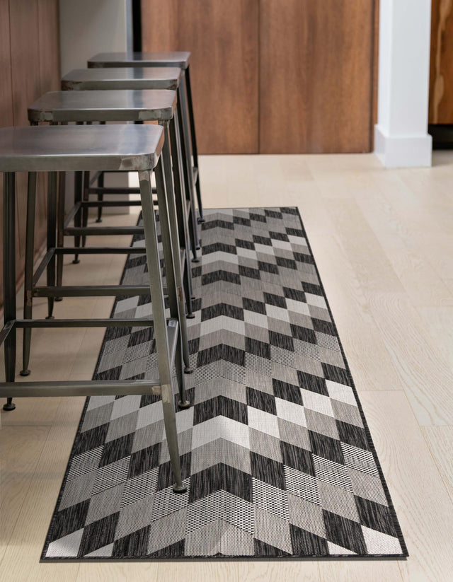 Black and White 2' x 5' 3 Outdoor Modern Runner Area Rug Weather Resistant for Patio, Deck, Terrace, Balcony, Porch 100% Polypropylene Modern Outside Carpet for Sale at Rug Engine