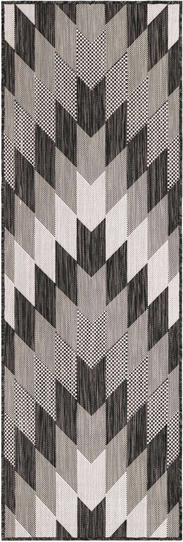 Black and White 2' x 6' 1 Outdoor Modern Runner Area Rug Weather Resistant for Patio, Deck, Terrace, Balcony, Porch 100% Polypropylene Modern Outside Carpet for Sale at Rug Engine