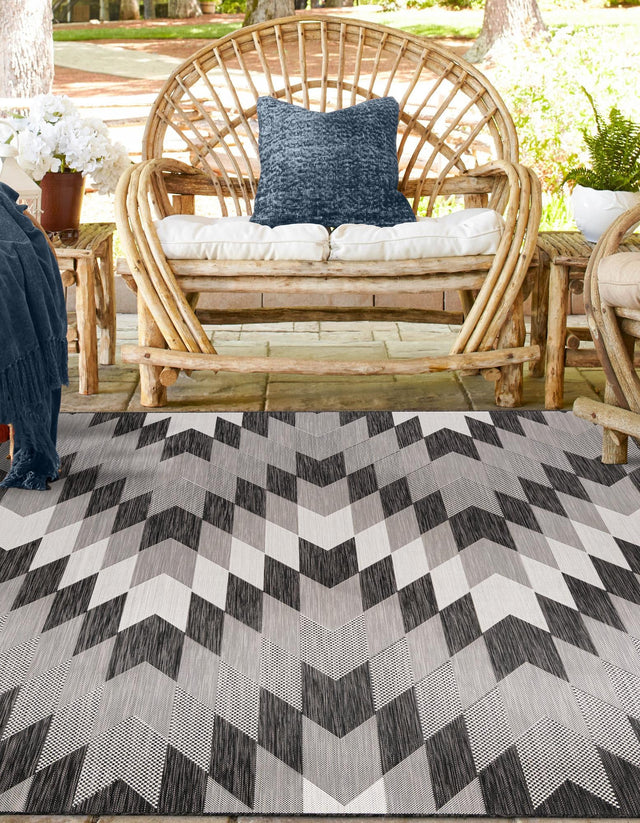 Black and White 12' x 12' Outdoor Modern Square Area Rug Weather Resistant for Patio, Deck, Terrace, Balcony, Porch 100% Polypropylene Modern Outside Carpet for Sale at Rug Engine