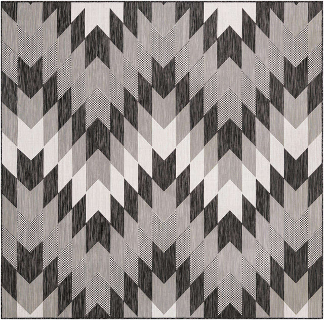 Black and White 7' 10 x 7' 10 Outdoor Modern Square Area Rug Weather Resistant for Patio, Deck, Terrace, Balcony, Porch 100% Polypropylene Modern Outside Carpet for Sale at Rug Engine