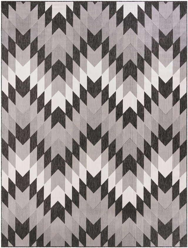 Black and White 9' x 12' Outdoor Modern Rectangle Area Rug Weather Resistant for Patio, Deck, Terrace, Balcony, Porch 100% Polypropylene Modern Outside Carpet for Sale at Rug Engine