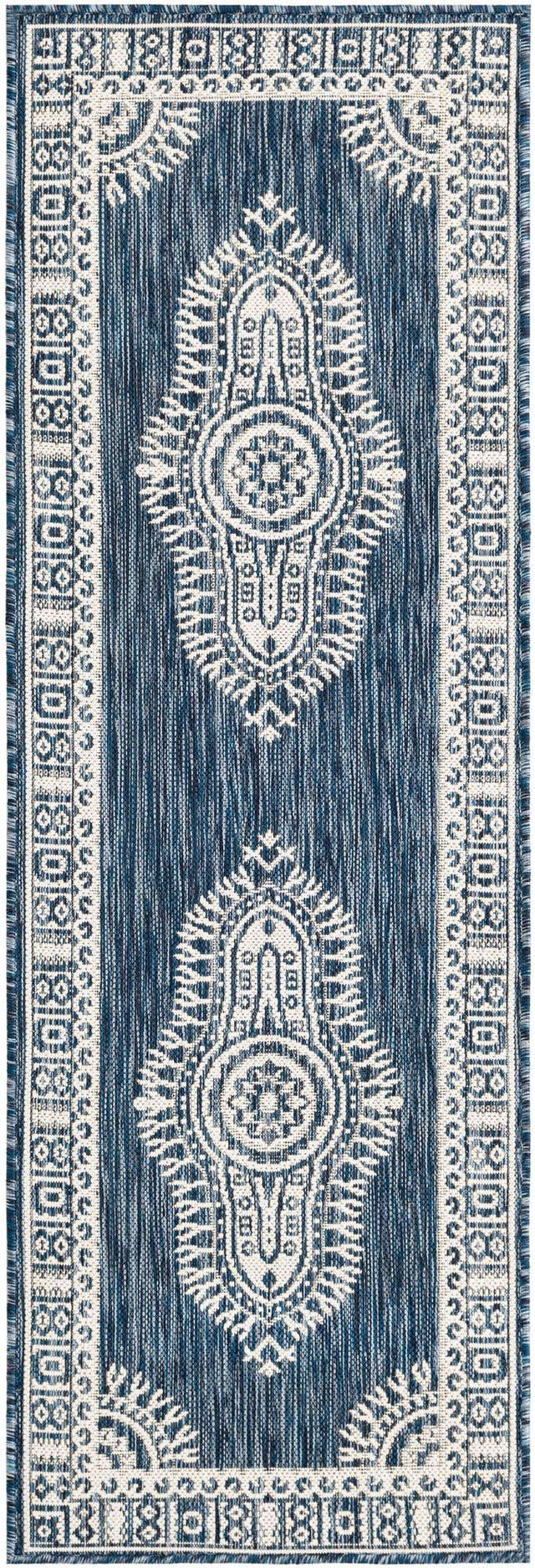 Blue 2' x 6' 1 Outdoor Traditional Runner Area Rug Weather Resistant for Patio, Deck, Terrace, Balcony, Porch Classical Design Outside Carpet for Sale at Rug Engine