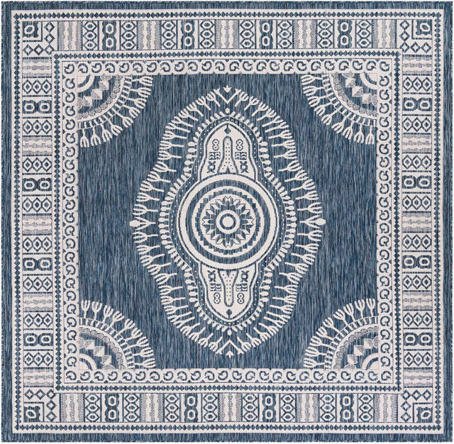 Blue 7' 10 x 7' 10 Outdoor Traditional Square Area Rug Weather Resistant for Patio, Deck, Terrace, Balcony, Porch Classical Design Outside Carpet for Sale at Rug Engine