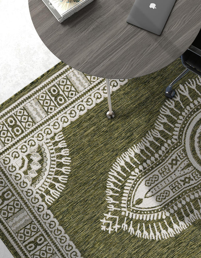 Green 5' 3 x 8' Outdoor Traditional Rectangle Area Rug Weather Resistant for Patio, Deck, Terrace, Balcony, Porch Classical Design Outside Carpet for Sale at Rug Engine