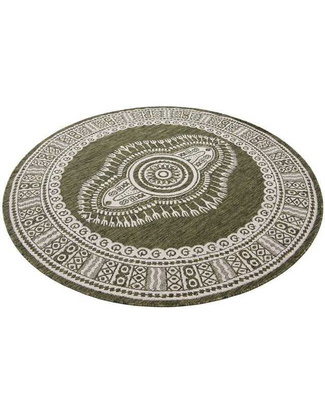 Green 6' 1 x 6' 1 Outdoor Traditional Round Area Rug Weather Resistant for Patio, Deck, Terrace, Balcony, Porch Classical Design Outside Carpet for Sale at Rug Engine