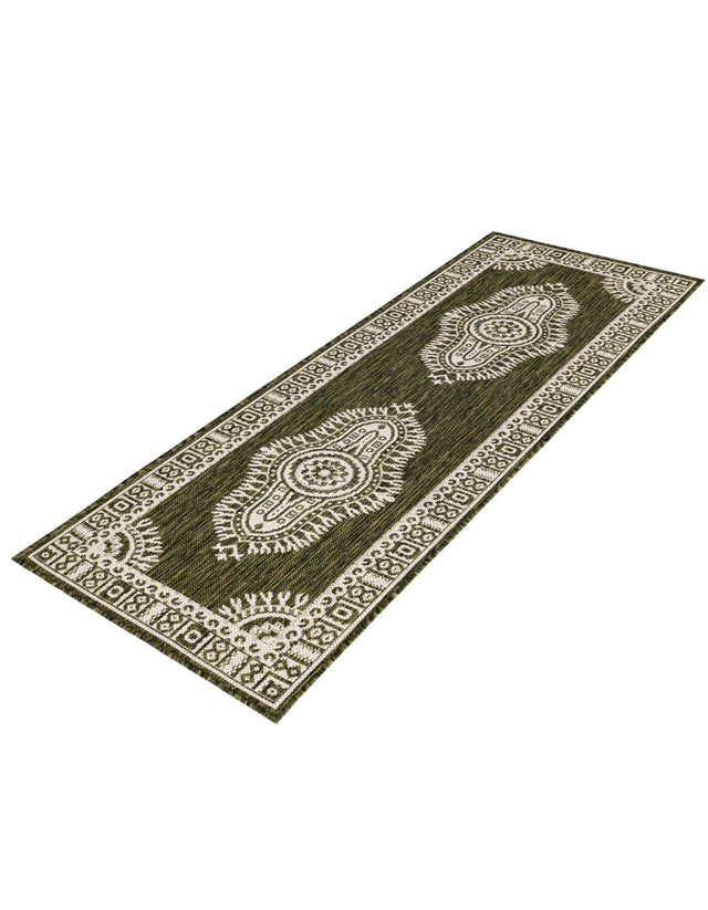 Green 2' x 6' 1 Outdoor Traditional Runner Area Rug Weather Resistant for Patio, Deck, Terrace, Balcony, Porch Classical Design Outside Carpet for Sale at Rug Engine