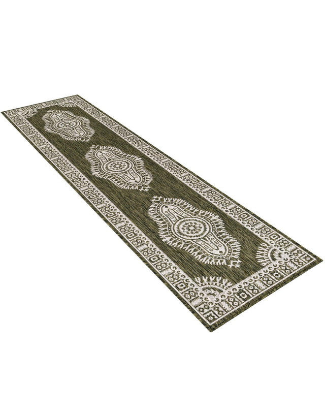 Green 2' x 8' Outdoor Traditional Runner Area Rug Weather Resistant for Patio, Deck, Terrace, Balcony, Porch Classical Design Outside Carpet for Sale at Rug Engine