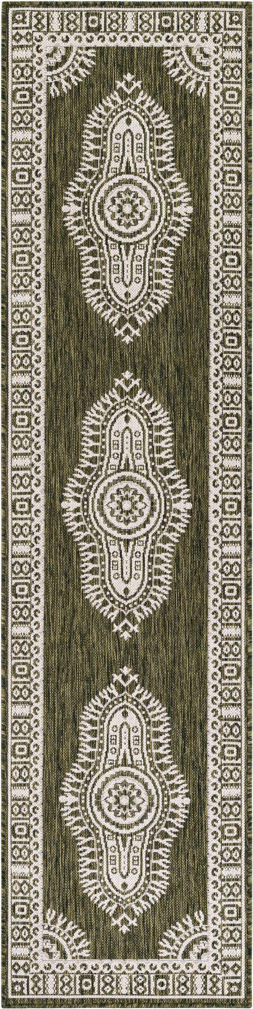 Green 2' x 8' Outdoor Traditional Runner Area Rug Weather Resistant for Patio, Deck, Terrace, Balcony, Porch Classical Design Outside Carpet for Sale at Rug Engine