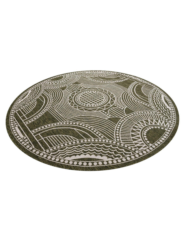 Green 10' x 10' Outdoor Traditional Round Area Rug Weather Resistant for Patio, Deck, Terrace, Balcony, Porch Classical Design Outside Carpet for Sale at Rug Engine