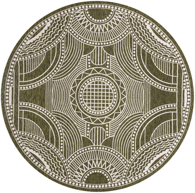 Green 10' x 10' Outdoor Traditional Round Area Rug Weather Resistant for Patio, Deck, Terrace, Balcony, Porch Classical Design Outside Carpet for Sale at Rug Engine