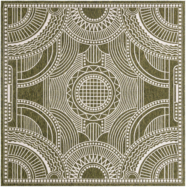 Green 10' x 10' Outdoor Traditional Square Area Rug Weather Resistant for Patio, Deck, Terrace, Balcony, Porch Classical Design Outside Carpet for Sale at Rug Engine