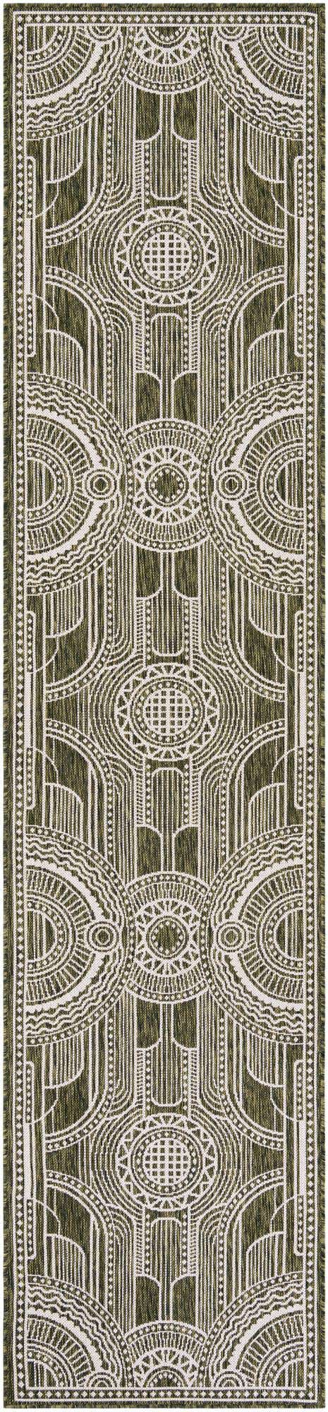 Green 2' 7 x 12' Outdoor Traditional Runner Area Rug Weather Resistant for Patio, Deck, Terrace, Balcony, Porch Classical Design Outside Carpet for Sale at Rug Engine