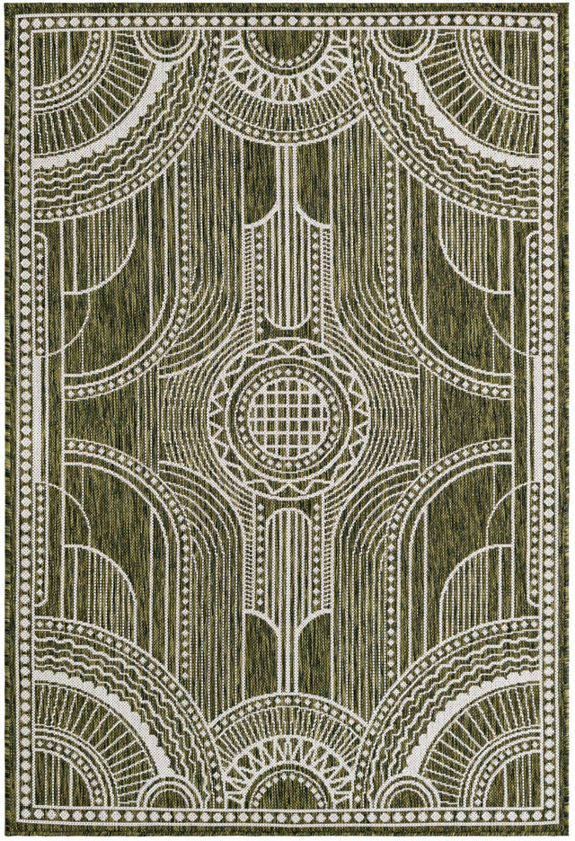 Green 4' 1 x 6' 1 Outdoor Traditional Rectangle Area Rug Weather Resistant for Patio, Deck, Terrace, Balcony, Porch Classical Design Outside Carpet for Sale at Rug Engine