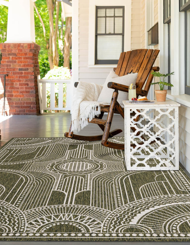 Green 7' 10 x 10' Outdoor Traditional Rectangle Area Rug Weather Resistant for Patio, Deck, Terrace, Balcony, Porch Classical Design Outside Carpet for Sale at Rug Engine