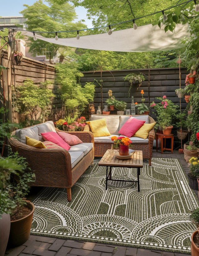 Green 7' 10 x 10' Outdoor Traditional Rectangle Area Rug Weather Resistant for Patio, Deck, Terrace, Balcony, Porch Classical Design Outside Carpet for Sale at Rug Engine