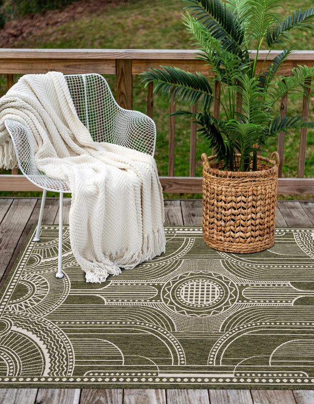 Green 9' x 12' Outdoor Traditional Rectangle Area Rug Weather Resistant for Patio, Deck, Terrace, Balcony, Porch Classical Design Outside Carpet for Sale at Rug Engine