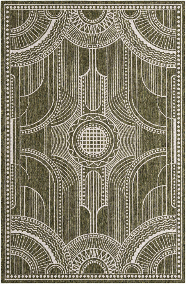 Green 5' 3 x 8' Outdoor Traditional Rectangle Area Rug Weather Resistant for Patio, Deck, Terrace, Balcony, Porch Classical Design Outside Carpet for Sale at Rug Engine