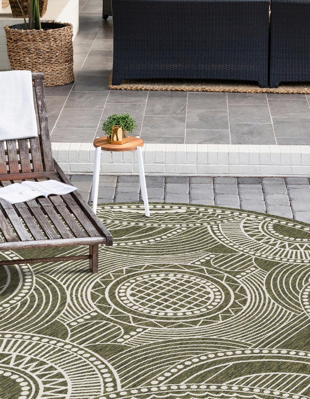 Green 10' x 10' Outdoor Traditional Round Area Rug Weather Resistant for Patio, Deck, Terrace, Balcony, Porch Classical Design Outside Carpet for Sale at Rug Engine