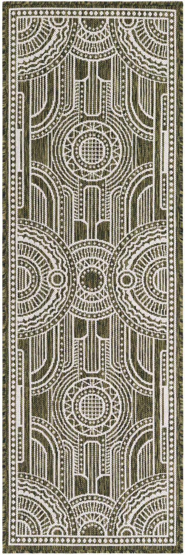 Green 2' x 6' 1 Outdoor Traditional Runner Area Rug Weather Resistant for Patio, Deck, Terrace, Balcony, Porch Classical Design Outside Carpet for Sale at Rug Engine