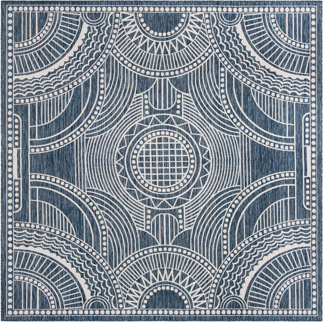 Blue 10' x 10' Outdoor Traditional Square Area Rug Weather Resistant for Patio, Deck, Terrace, Balcony, Porch Classical Design Outside Carpet for Sale at Rug Engine