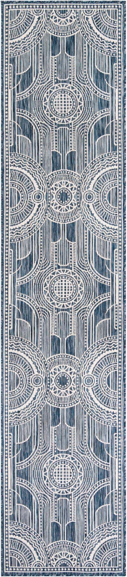Blue 2' 7 x 12' Outdoor Traditional Runner Area Rug Weather Resistant for Patio, Deck, Terrace, Balcony, Porch Classical Design Outside Carpet for Sale at Rug Engine