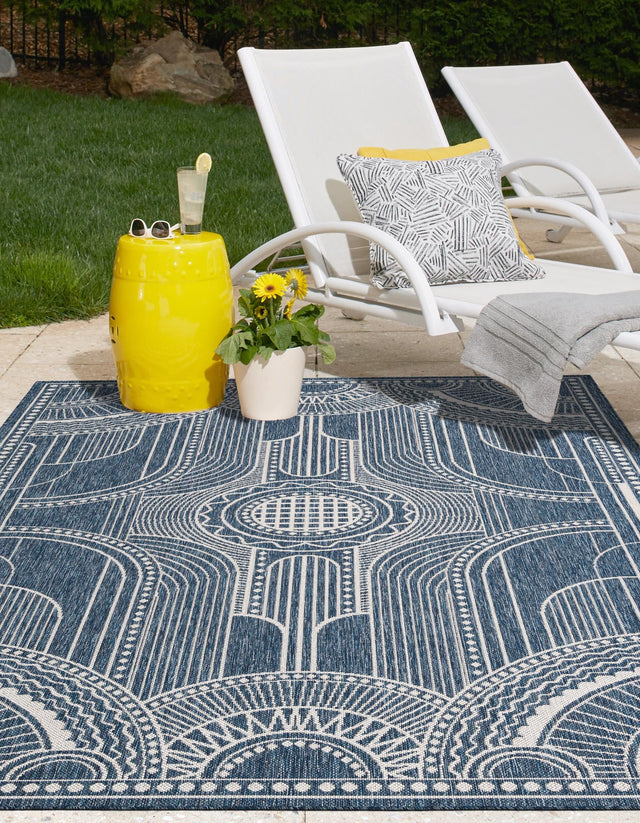 Blue 7' 10 x 10' Outdoor Traditional Rectangle Area Rug Weather Resistant for Patio, Deck, Terrace, Balcony, Porch Classical Design Outside Carpet for Sale at Rug Engine