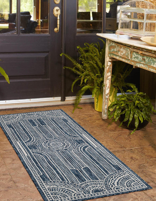 Blue 2' x 5' 3 Outdoor Traditional Runner Area Rug Weather Resistant for Patio, Deck, Terrace, Balcony, Porch Classical Design Outside Carpet for Sale at Rug Engine