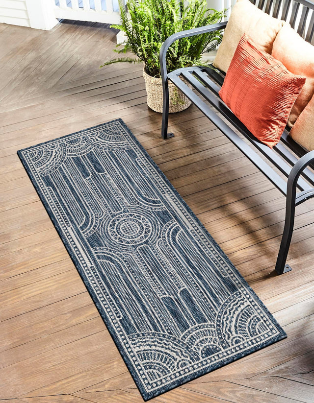 Blue 2' x 6' 1 Outdoor Traditional Runner Area Rug Weather Resistant for Patio, Deck, Terrace, Balcony, Porch Classical Design Outside Carpet for Sale at Rug Engine