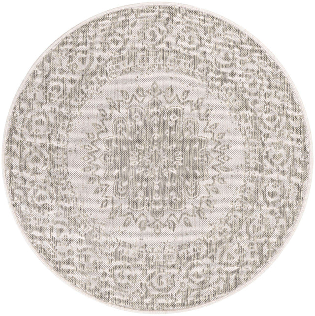 Gray 3' 1 x 3' 1 Outdoor Traditional Round Area Rug Weather Resistant for Patio, Deck, Terrace, Balcony, Porch Classical Design Outside Carpet for Sale at Rug Engine
