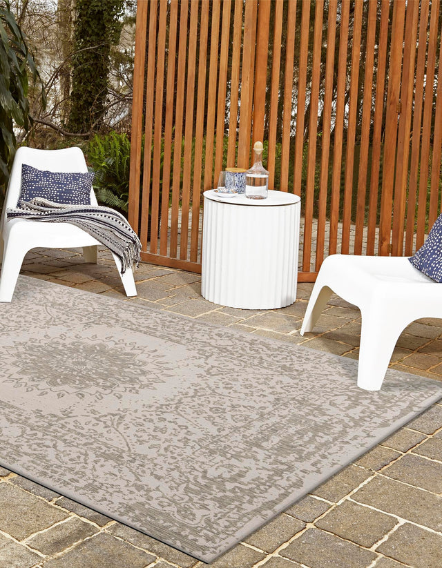 Gray 2' x 3' 1 Outdoor Traditional Rectangle Area Rug Weather Resistant for Patio, Deck, Terrace, Balcony, Porch Classical Design Outside Carpet for Sale at Rug Engine