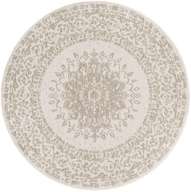 Gray 6' 1 x 6' 1 Outdoor Traditional Round Area Rug Weather Resistant for Patio, Deck, Terrace, Balcony, Porch Classical Design Outside Carpet for Sale at Rug Engine