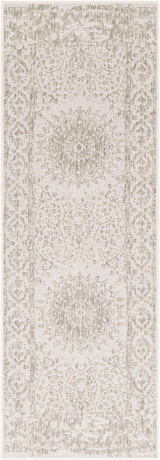 Gray 2' x 6' 1 Outdoor Traditional Runner Area Rug Weather Resistant for Patio, Deck, Terrace, Balcony, Porch Classical Design Outside Carpet for Sale at Rug Engine