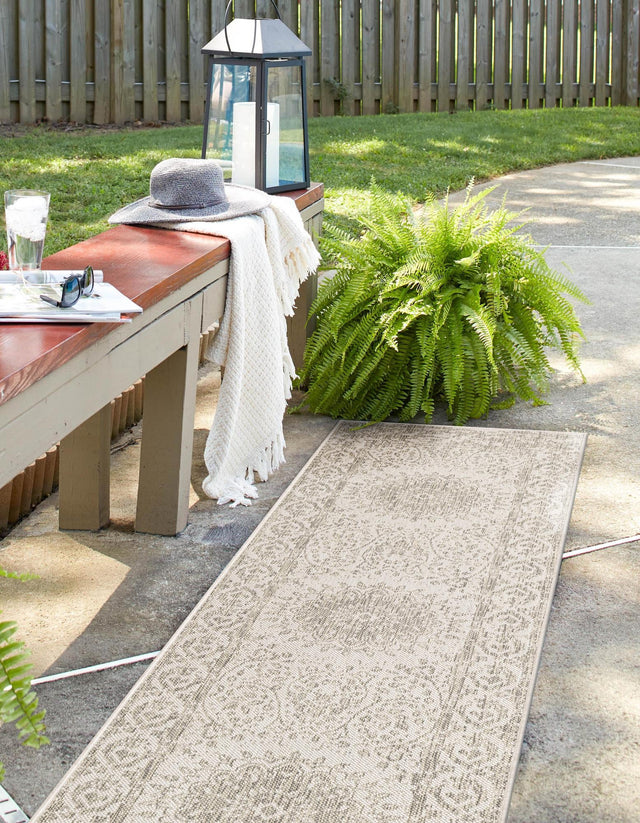 Gray 2' x 5' 3 Outdoor Traditional Runner Area Rug Weather Resistant for Patio, Deck, Terrace, Balcony, Porch Classical Design Outside Carpet for Sale at Rug Engine