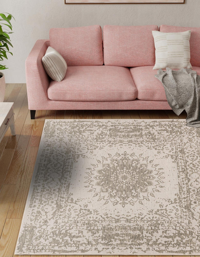 Gray 10' x 10' Outdoor Traditional Square Area Rug Weather Resistant for Patio, Deck, Terrace, Balcony, Porch Classical Design Outside Carpet for Sale at Rug Engine