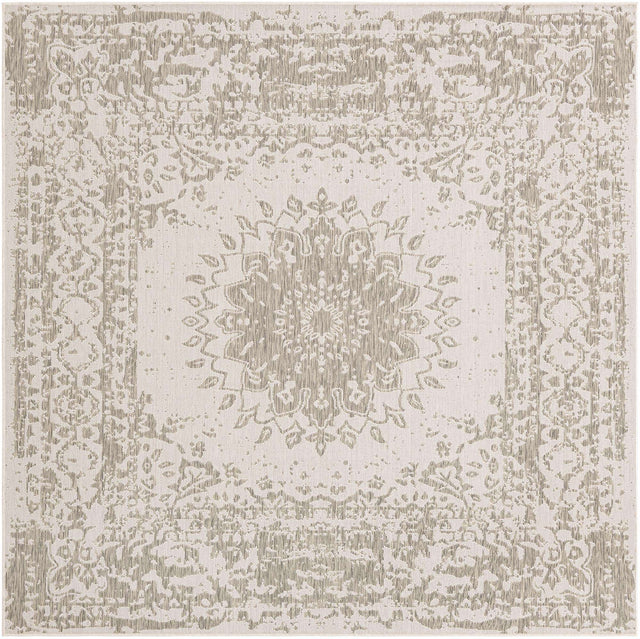 Gray 7' 10 x 7' 10 Outdoor Traditional Square Area Rug Weather Resistant for Patio, Deck, Terrace, Balcony, Porch Classical Design Outside Carpet for Sale at Rug Engine