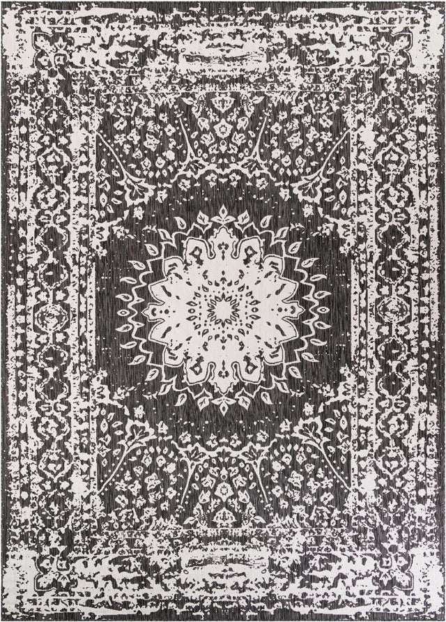 Black and White 10' x 14' 1 Outdoor Traditional Rectangle Area Rug Weather Resistant for Patio, Deck, Terrace, Balcony, Porch Classical Design Outside Carpet for Sale at Rug Engine