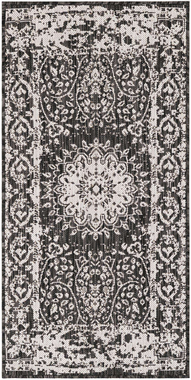 Black and White 2' x 4' 1 Outdoor Traditional Runner Area Rug Weather Resistant for Patio, Deck, Terrace, Balcony, Porch Classical Design Outside Carpet for Sale at Rug Engine