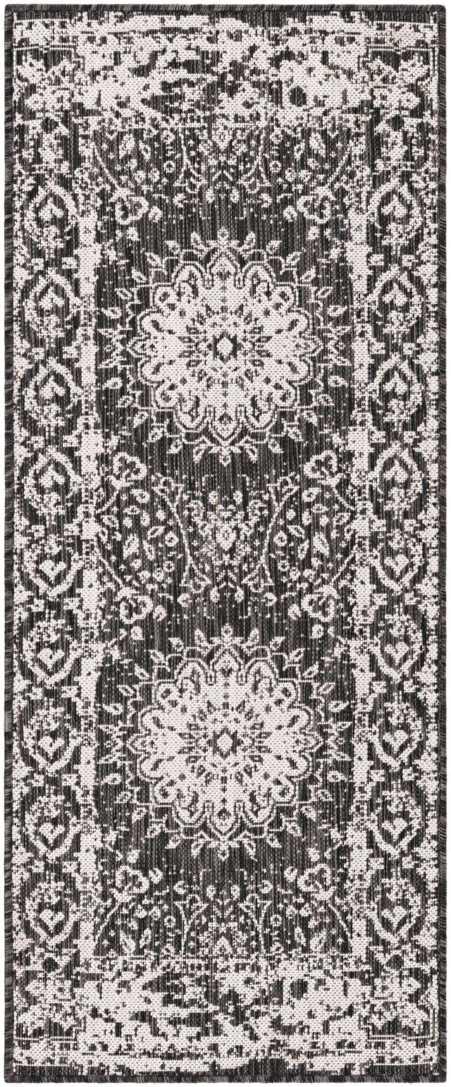 Black and White 2' x 5' 3 Outdoor Traditional Runner Area Rug Weather Resistant for Patio, Deck, Terrace, Balcony, Porch Classical Design Outside Carpet for Sale at Rug Engine