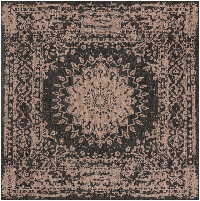 Black 10' x 10' Outdoor Traditional Square Area Rug Weather Resistant for Patio, Deck, Terrace, Balcony, Porch Classical Design Outside Carpet for Sale at Rug Engine