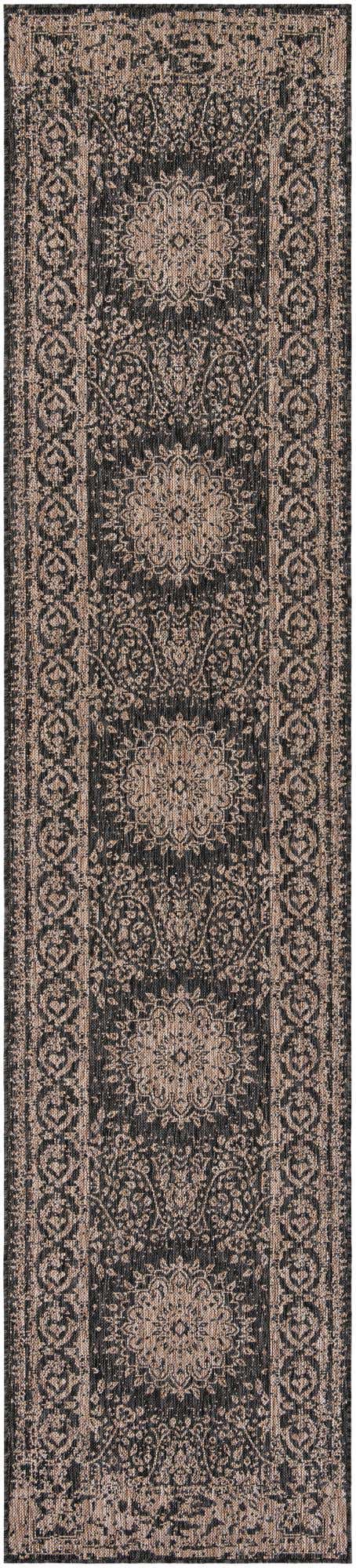 Black 2' 7 x 12' Outdoor Traditional Runner Area Rug Weather Resistant for Patio, Deck, Terrace, Balcony, Porch Classical Design Outside Carpet for Sale at Rug Engine