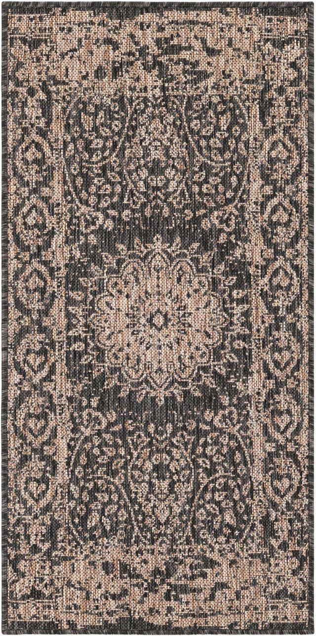 Black 2' x 4' 1 Outdoor Traditional Runner Area Rug Weather Resistant for Patio, Deck, Terrace, Balcony, Porch Classical Design Outside Carpet for Sale at Rug Engine