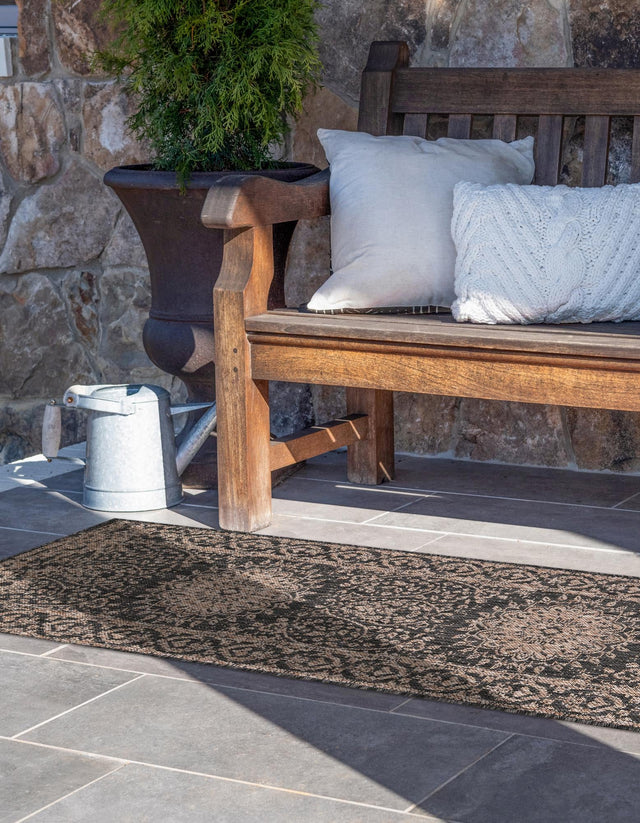 Black 2' 7 x 12' Outdoor Traditional Runner Area Rug Weather Resistant for Patio, Deck, Terrace, Balcony, Porch Classical Design Outside Carpet for Sale at Rug Engine