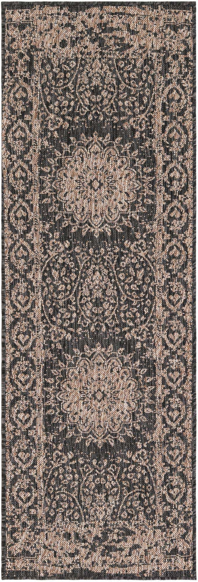Black 2' x 6' 1 Outdoor Traditional Runner Area Rug Weather Resistant for Patio, Deck, Terrace, Balcony, Porch Classical Design Outside Carpet for Sale at Rug Engine