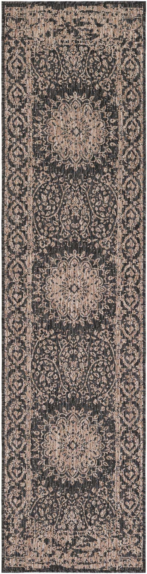 Black 2' x 8' Outdoor Traditional Runner Area Rug Weather Resistant for Patio, Deck, Terrace, Balcony, Porch Classical Design Outside Carpet for Sale at Rug Engine