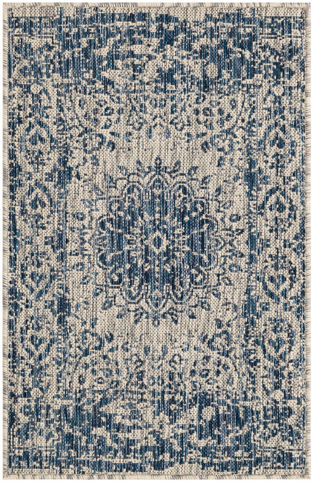 Blue 2' x 3' 1 Outdoor Traditional Rectangle Area Rug Weather Resistant for Patio, Deck, Terrace, Balcony, Porch Classical Design Outside Carpet for Sale at Rug Engine